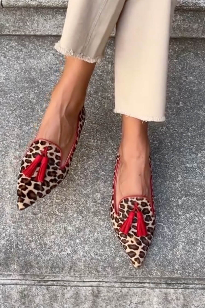 Daphne | Pointed Loafer with Red Tassels