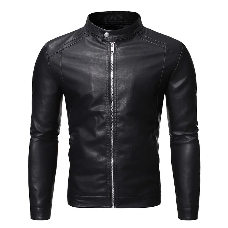 Standing Collar Leather Jacket